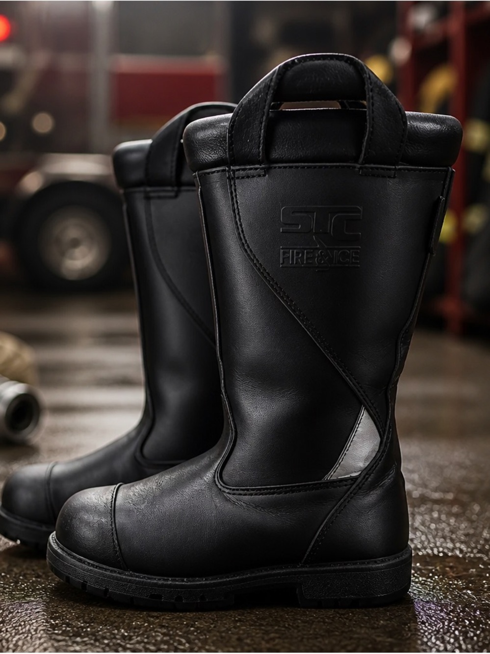 STC Fire & Ice Black Leather Firefighter Boots